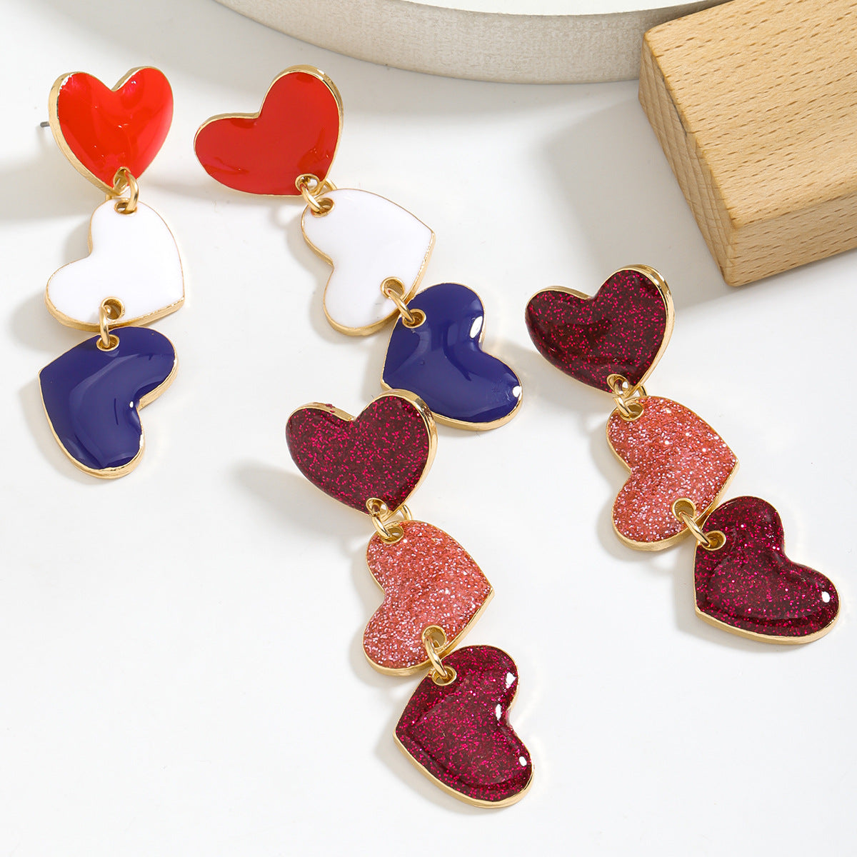 Wholesale Valentine' s Day Oil-Drip Heart Earrings