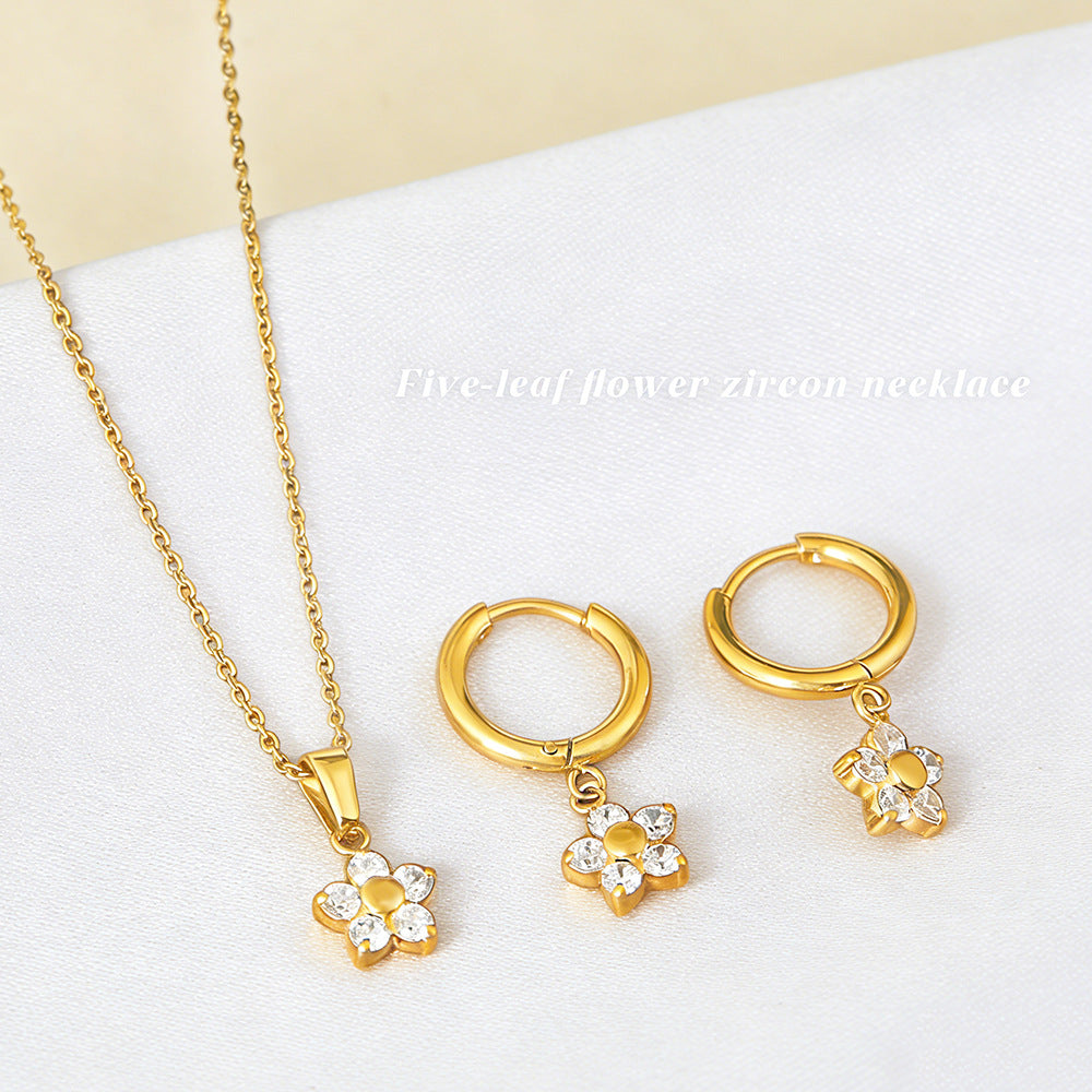 Wholesale Stainless steel gold-plated flower rhinestone necklace