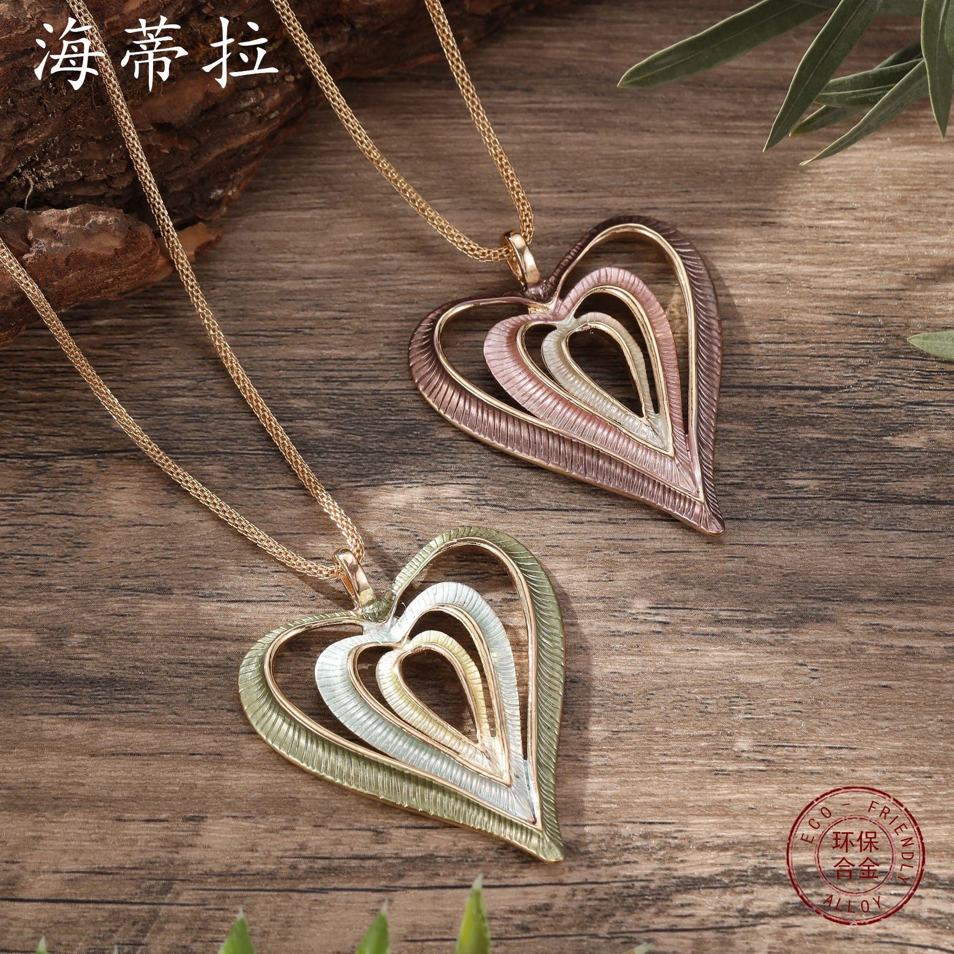 Wholesale color painting oil hollow love pendant creative heart-shaped  alloy necklace