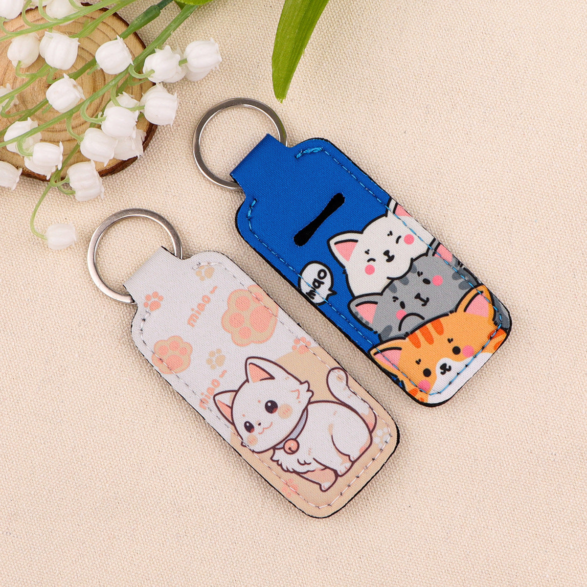 Wholesale 6pcs Cute Cat Lipstick Set Keychain