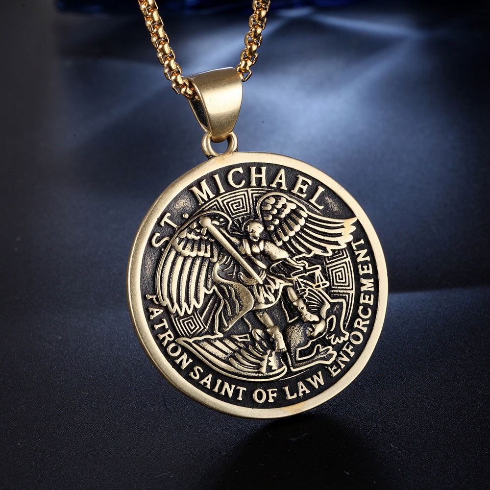 Wholesale Archangel Saint Michael titanium steel necklace