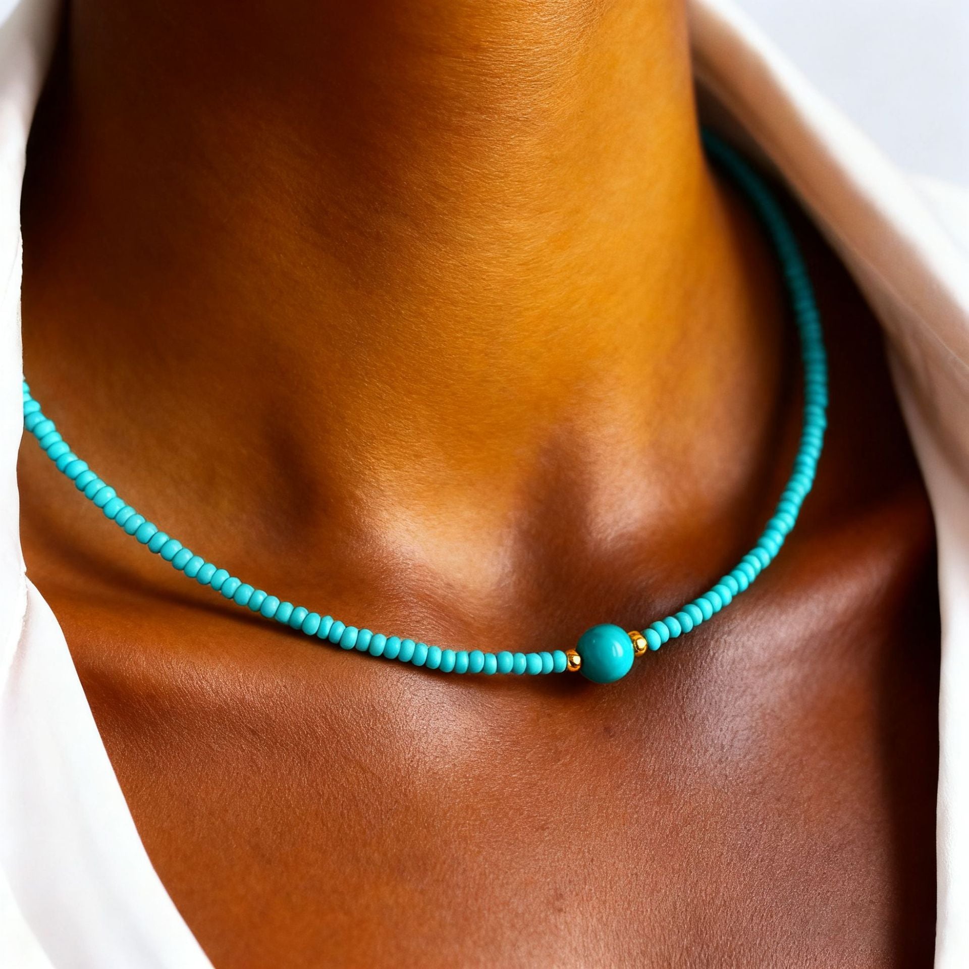 Wholesale Turquoise Volcanic Stone Necklace Ethnic Bohemian Style Men' s Fashion Accessory Gift