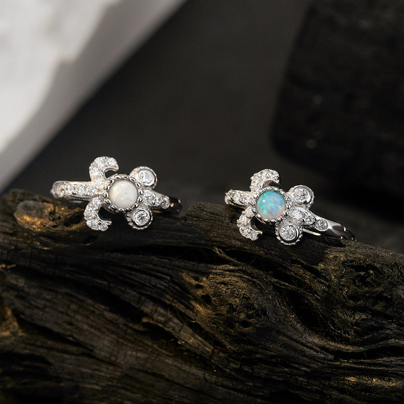 Wholesale Korean Style 925 Silver Blue Opal Flower Single Earring Trendy Fashion Jewelry Accessory For Women Boutique Resale Gift