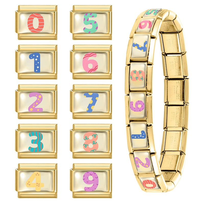 Wholesale 9mm Italian Charm Starter Bracelets DIY Digital Series Stainless Steel Composable Bracelet