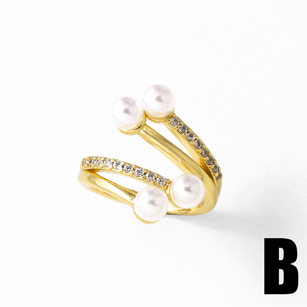 Wholesale Pearl Copper Plated 18k Gold Flower Open Adjustable Ring