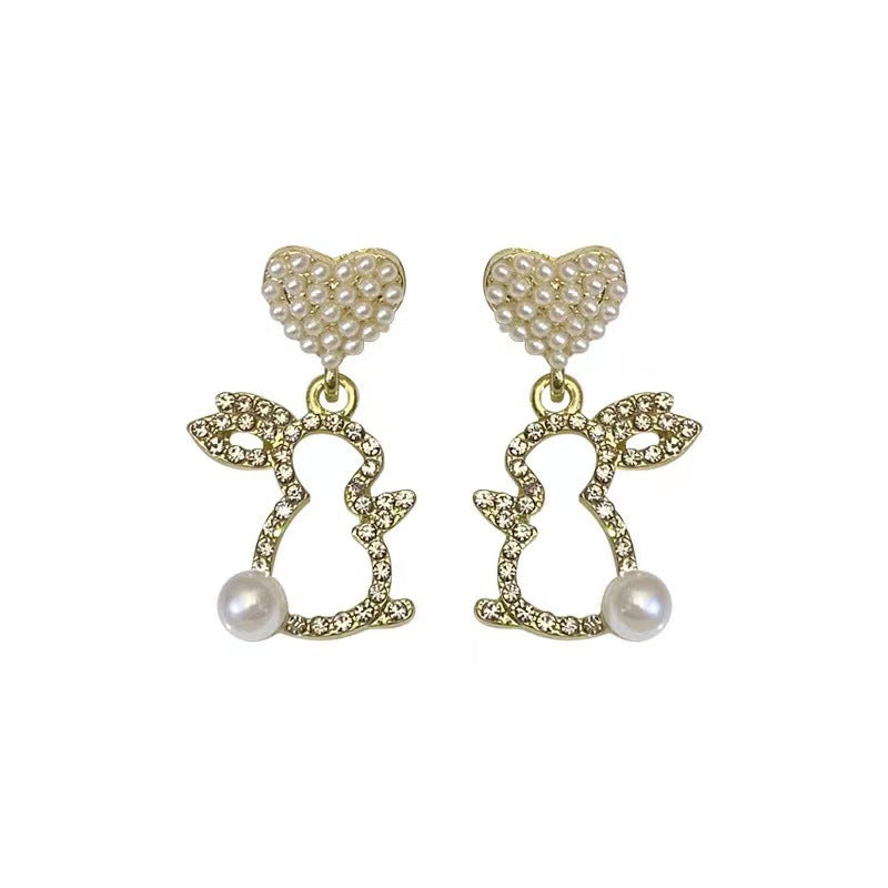 Wholesale  Pearl Love Rabbit Earrings Light Luxury Earrings