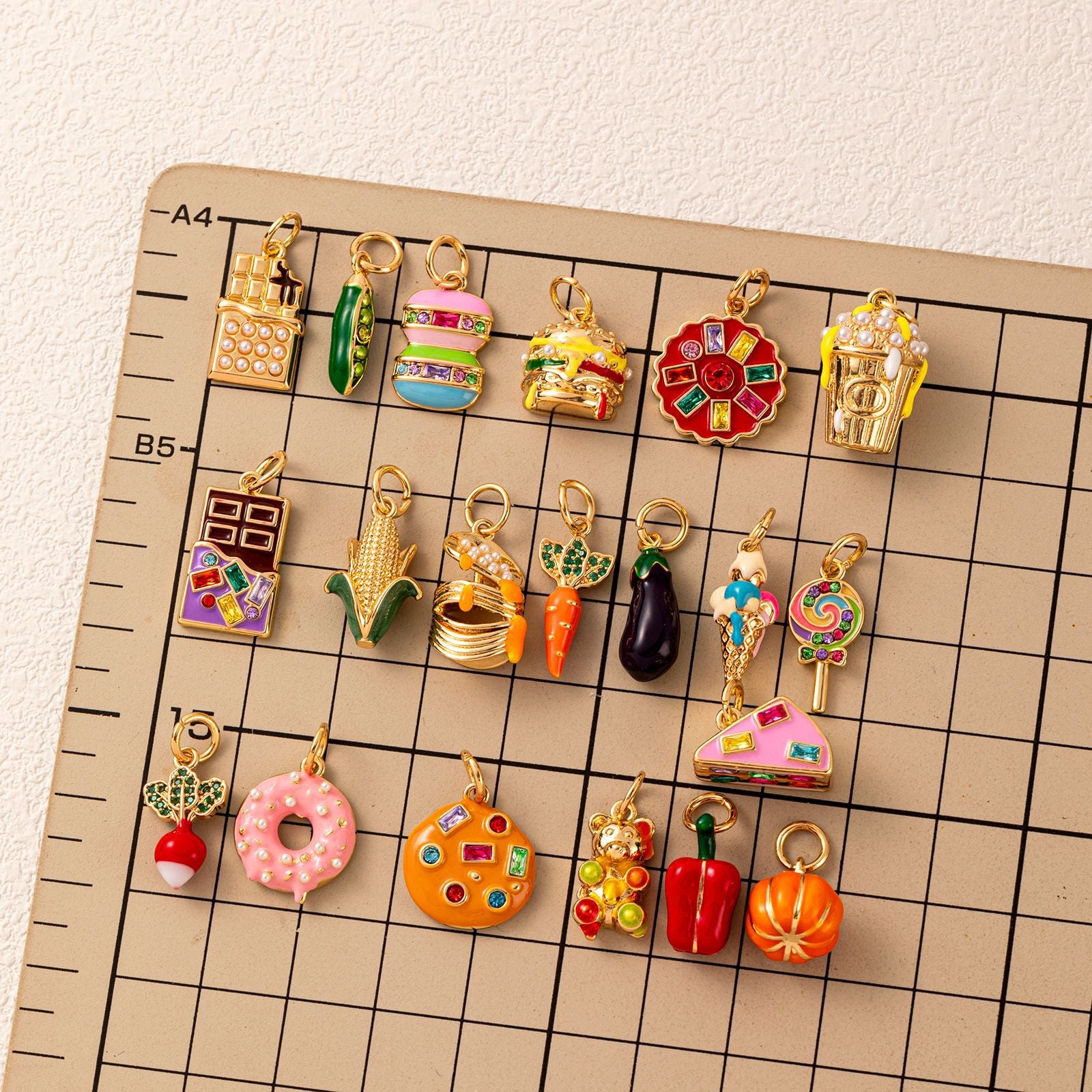 Wholesale Eco Friendly Copper Food Shaped Charms Stylish Fruit Vegetable Pendant For DIY Earrings Bag Charm Keychain Resale