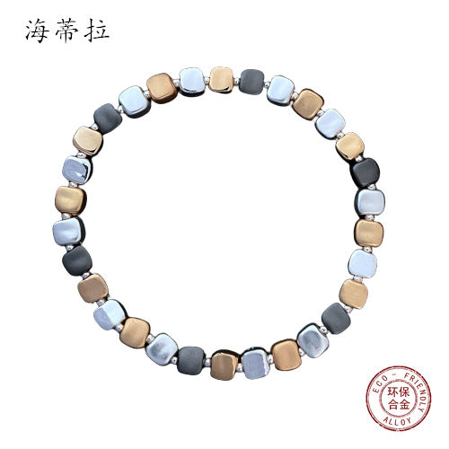 Wholesale small square grain three-color stitching alloy bracelet