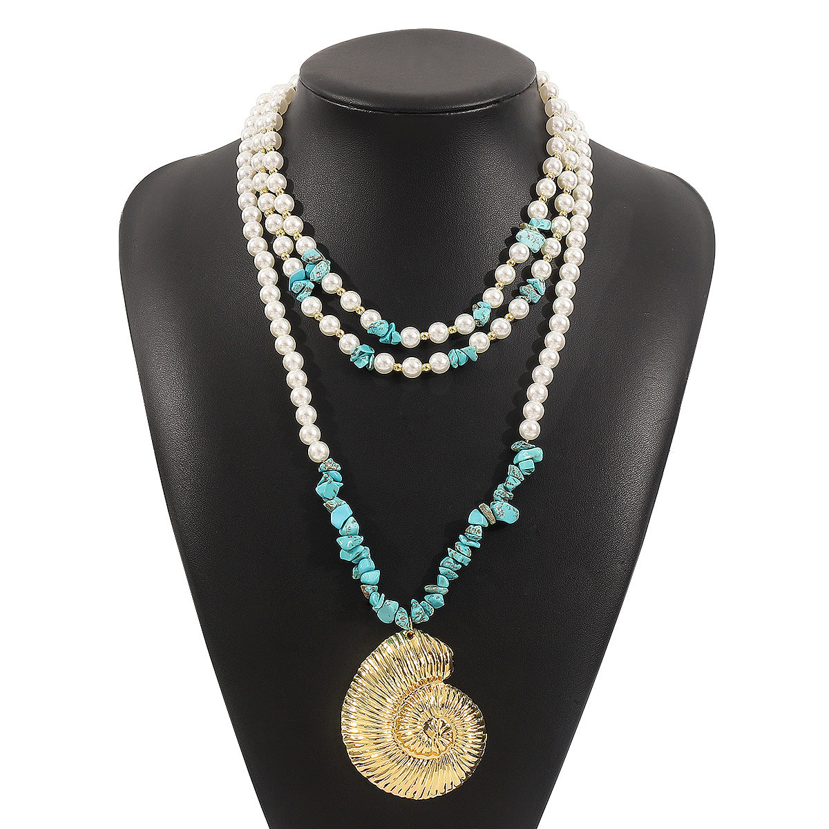 Wholesale Bohemian Multi-layer Love Beaded Necklace Spring and Summer Overlapping Pearl Turquoise Necklace