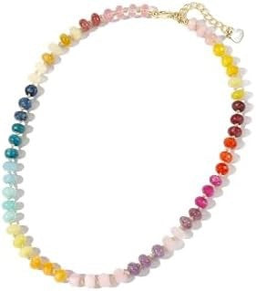 Wholesale Layered Rainbow Beaded Necklace with Natural Stone Pendant - Beach Fashion Accessory for Women