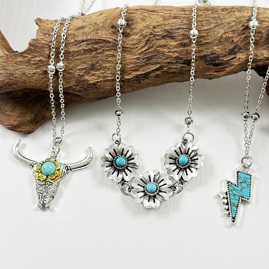 Wholesale Retro Cowboy Bull Head Boots Pendant Necklace Set Zinc Alloy Jewelry Accessory