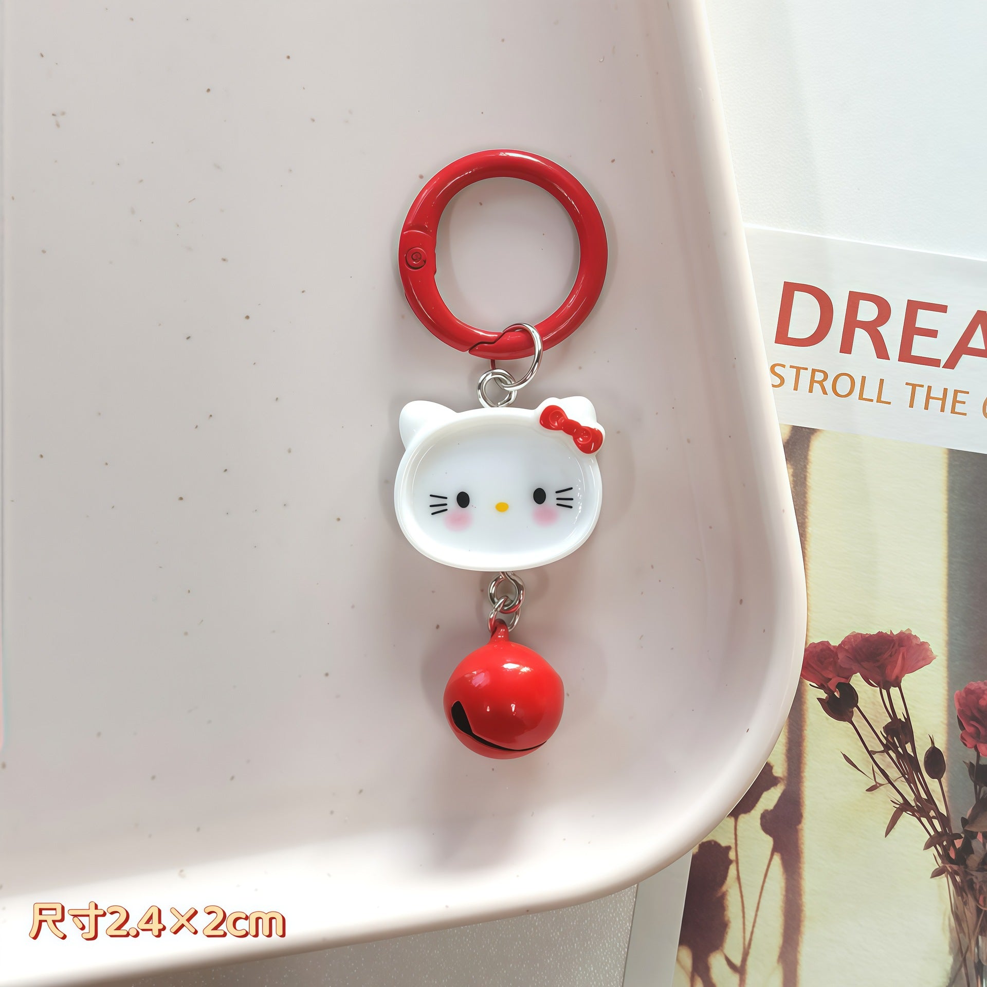 Wholesale Plastic Resin Cute Cartoon Cat Bell Keychain Bag Pendant Fashion Accessory for Girls