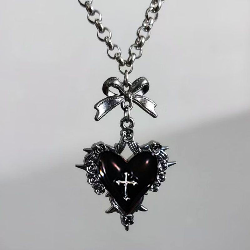 Wholesale Gothic Punk Red Black Heart Butterfly Cross Pendant Necklace Stylish Everyday Jewelry Accessory Boutique Resale