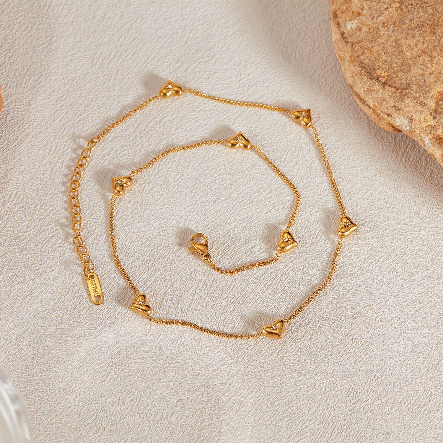 Wholesale  Small Sun Zircon  Stainless Steel Heart Necklace