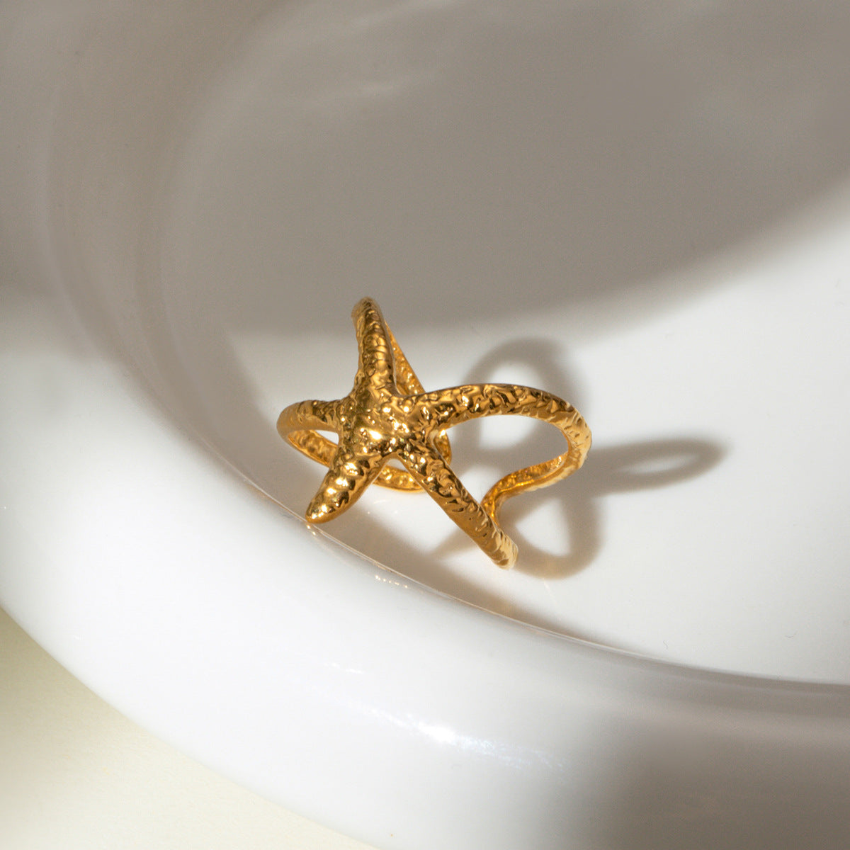 Wholesale 18k gold stainless steel starfish opening ring