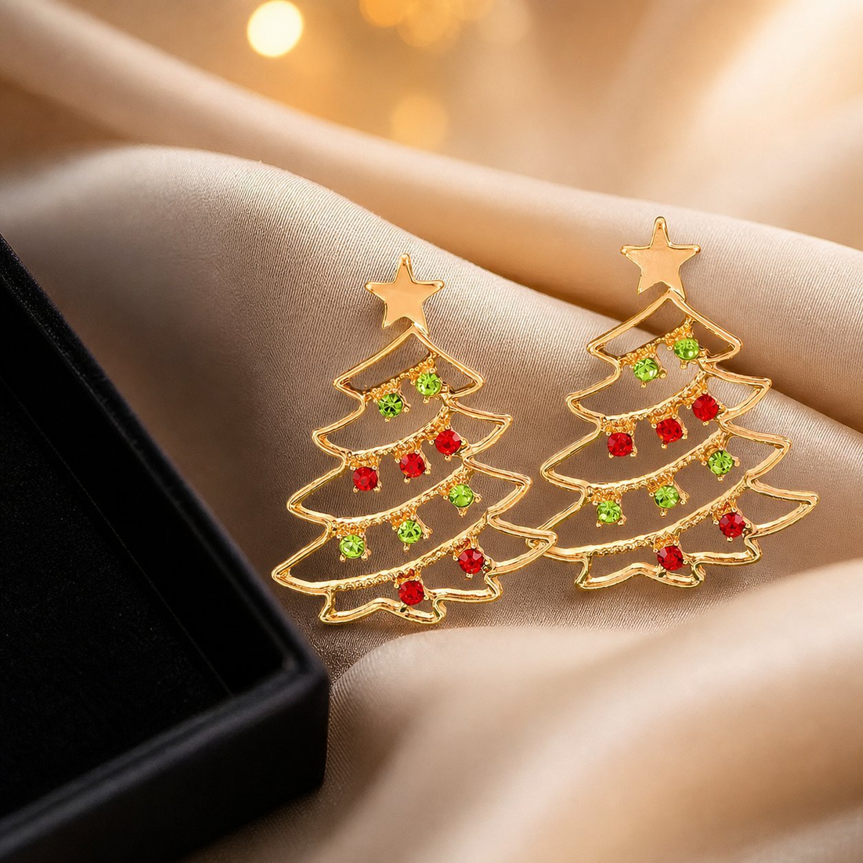 Wholesale Party Rhinestone Christmas Tree Earrings Red White Alloy Fashion Accessory for Resale