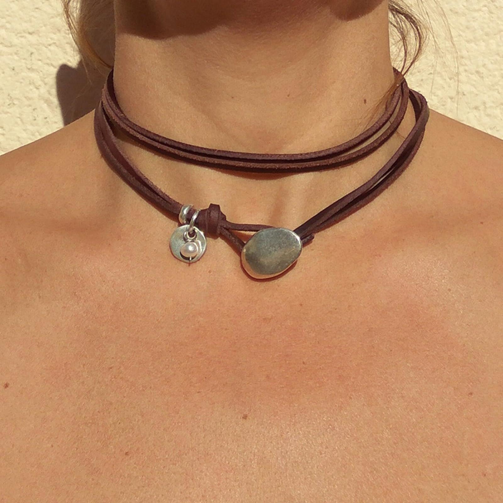 Wholesale Artificial Leather Bohemian Turquoise Layered Stacking Necklace Retro Geometric Pendant Jewelry Accessory