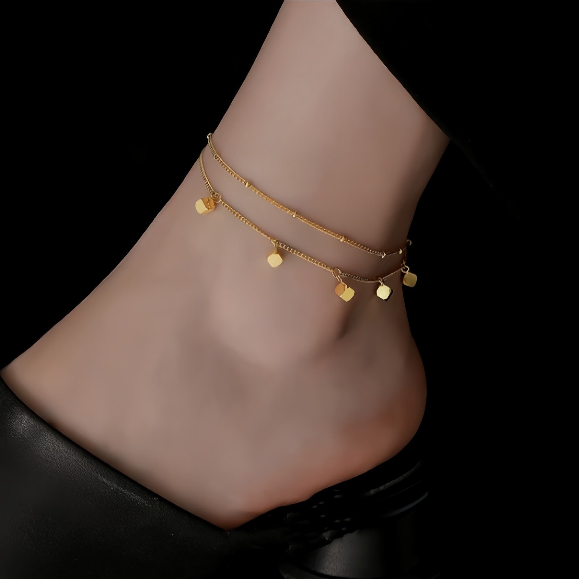 Wholesale Double Layer Square Titanium Steel Anklets ACC-AS-Qiyun002