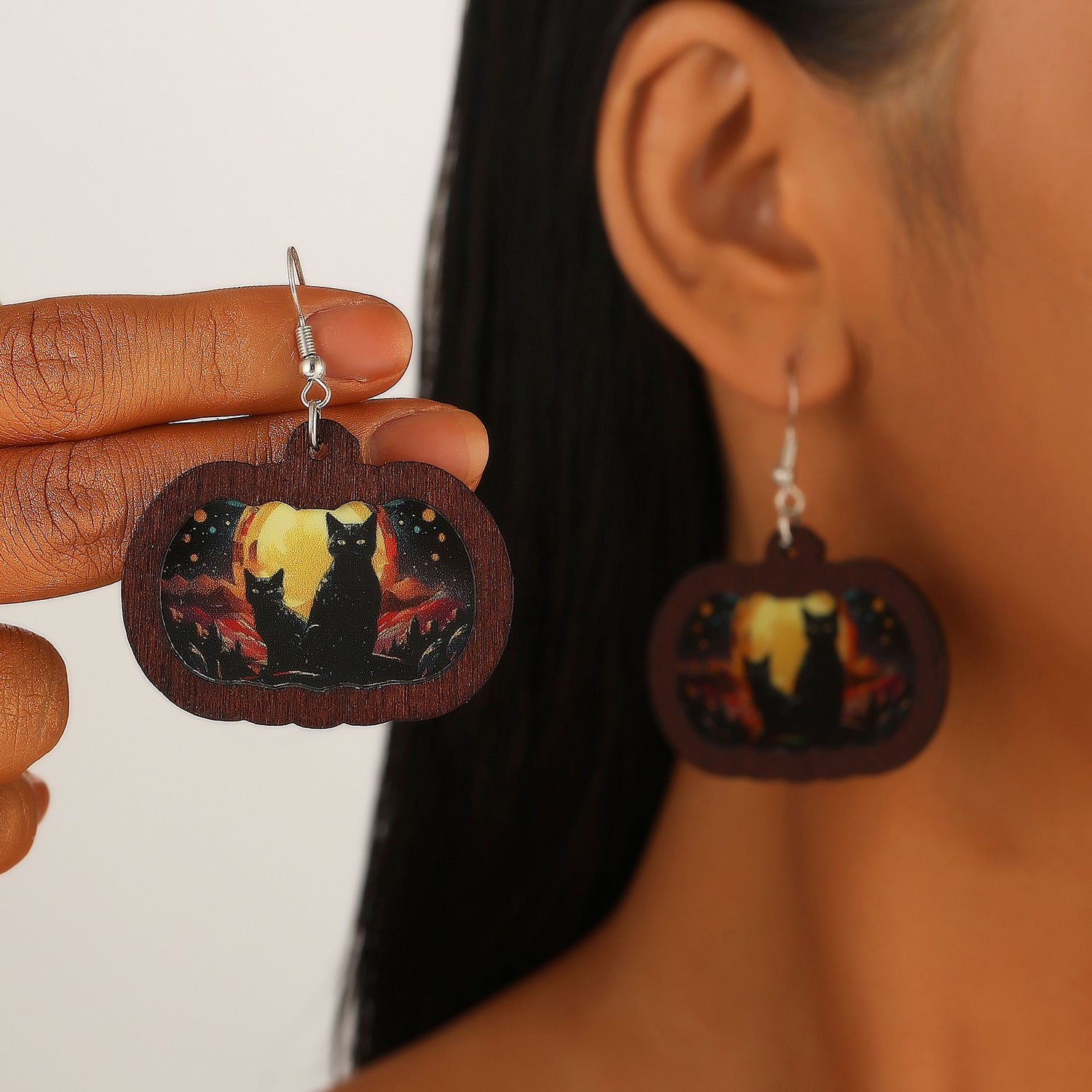 Wholesale  Ghost Pumpkin Printed Wood Drop Earrings Fashion Accessory for Gift Boutique Resale