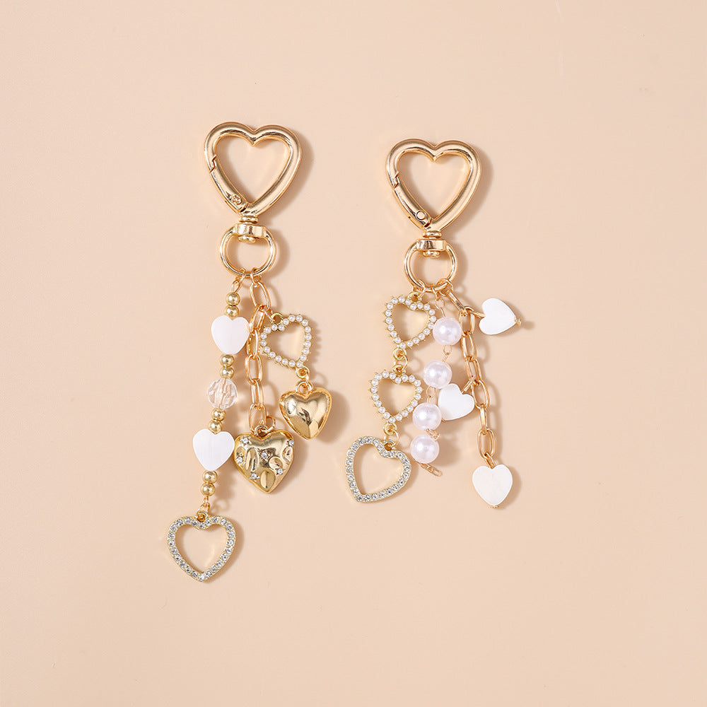 Wholesale Alloy Pearl Heart-Shaped Rhinestone Heart Keychain