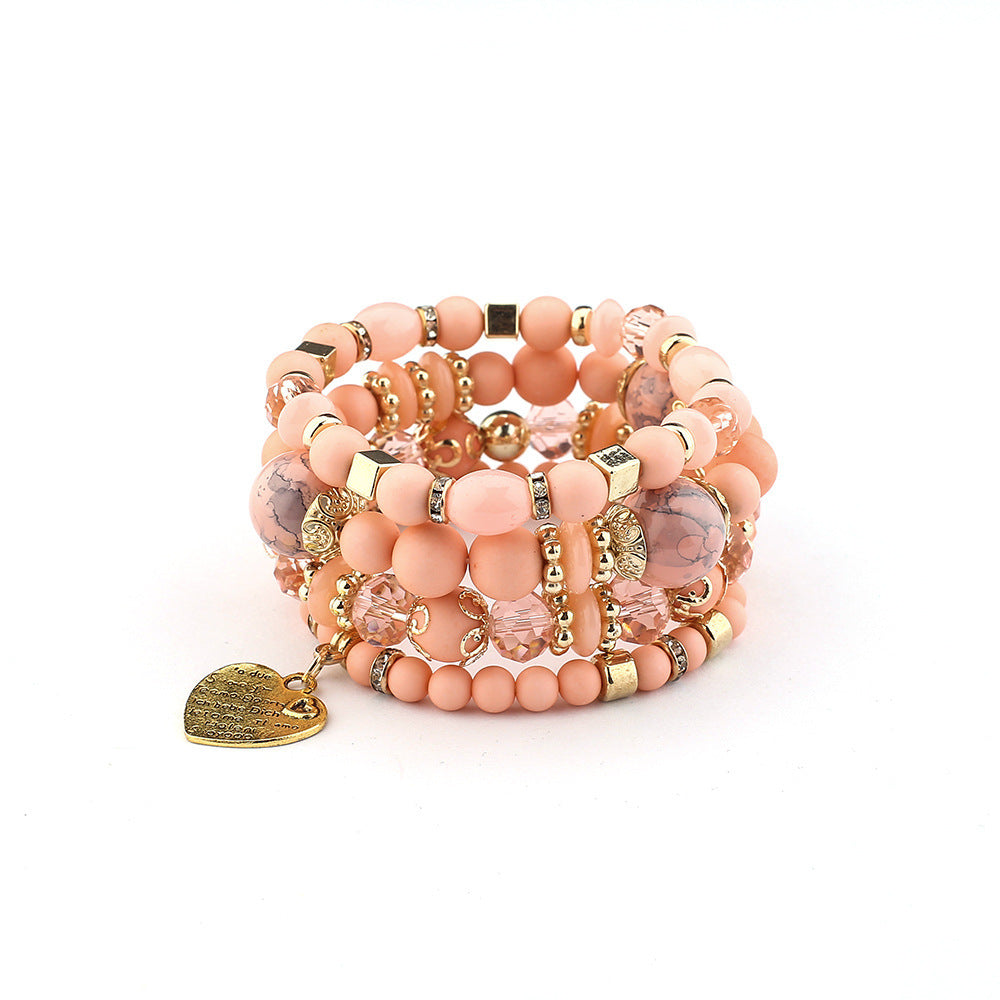 Wholesale Boho Bohemian Multi-Layer Crystal Heart Beaded Bracelet,  Fashion Jewelry Accessory for Women,  Gift for Boutique Resale