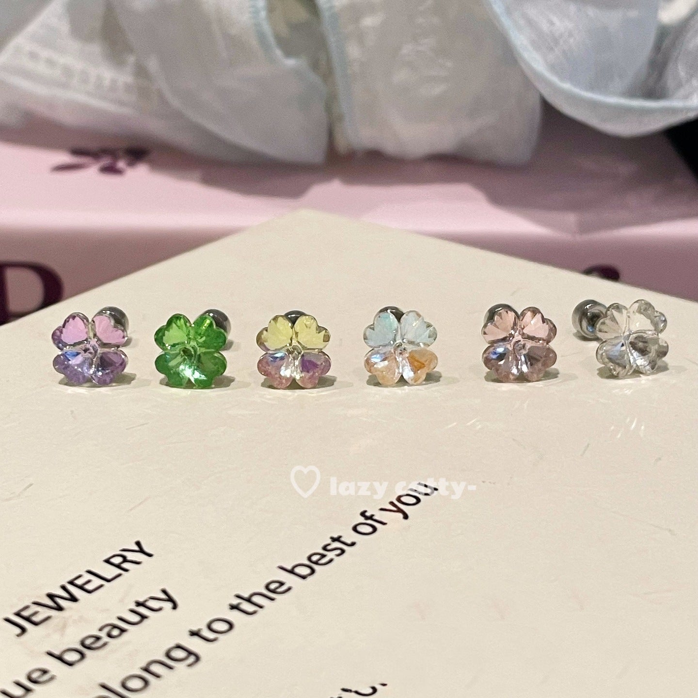 Wholesale Colorful four-leaf clover zircon ear bone studs titanium steel ear studs