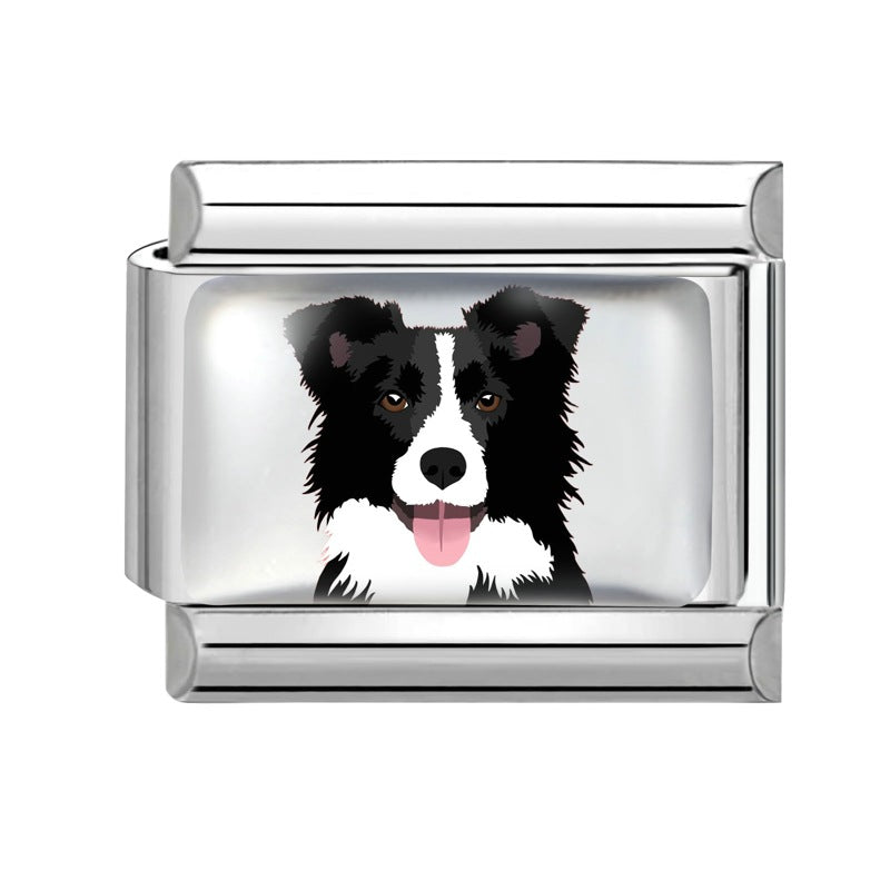 Wholesale Dog Italian Charms DIY square Single Section Creative Stainless Steel Composable Bracelet