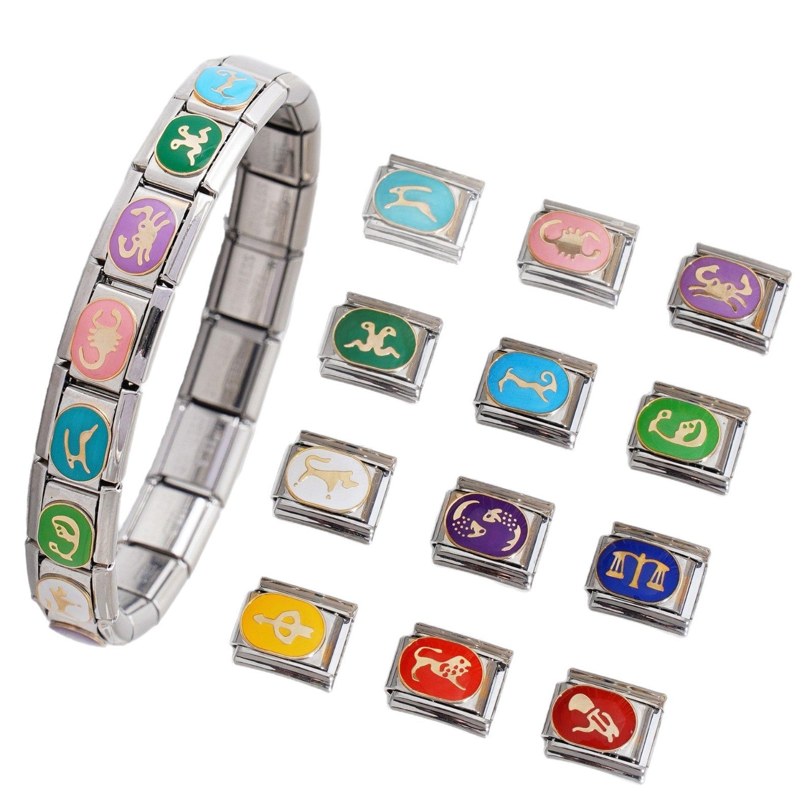 Wholesale 10pcs Italian Charm Bracelet 9mm DIY Splicing Constellation Series Stainless Steel Composable Bracelet