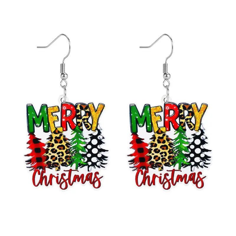Wholesale  creative Christmas earrings leopard Plaid spot Christmas tree earrings