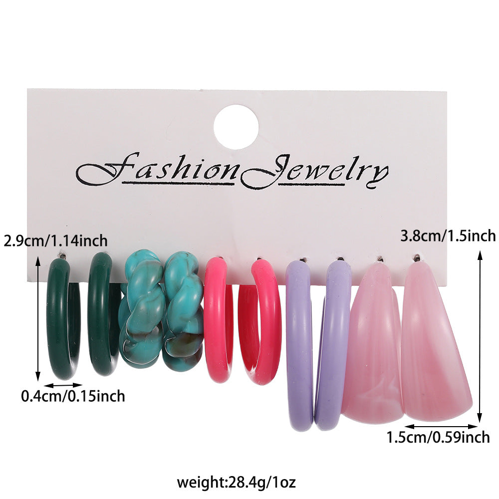 Wholesale  Color Creative Earrings Women's Acrylic C- shaped Mixed Color Resin Earrings