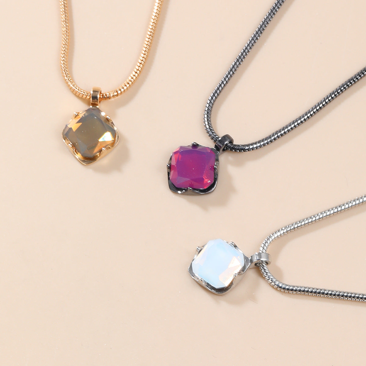 Wholesale square colored diamond alloy necklace sweater chain ACC-NE-JL001