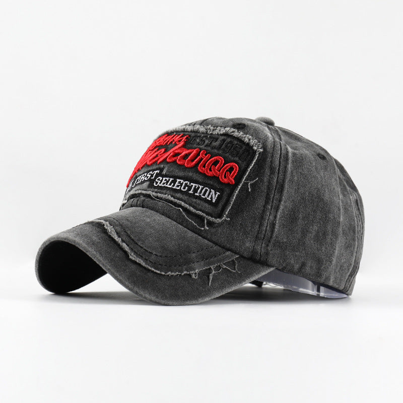 Wholesale Distressed Washed Denim Baseball Cap With Letter Patch Adjustable Unisex Hat Trendy Fashion Accessory For Boutique Resale