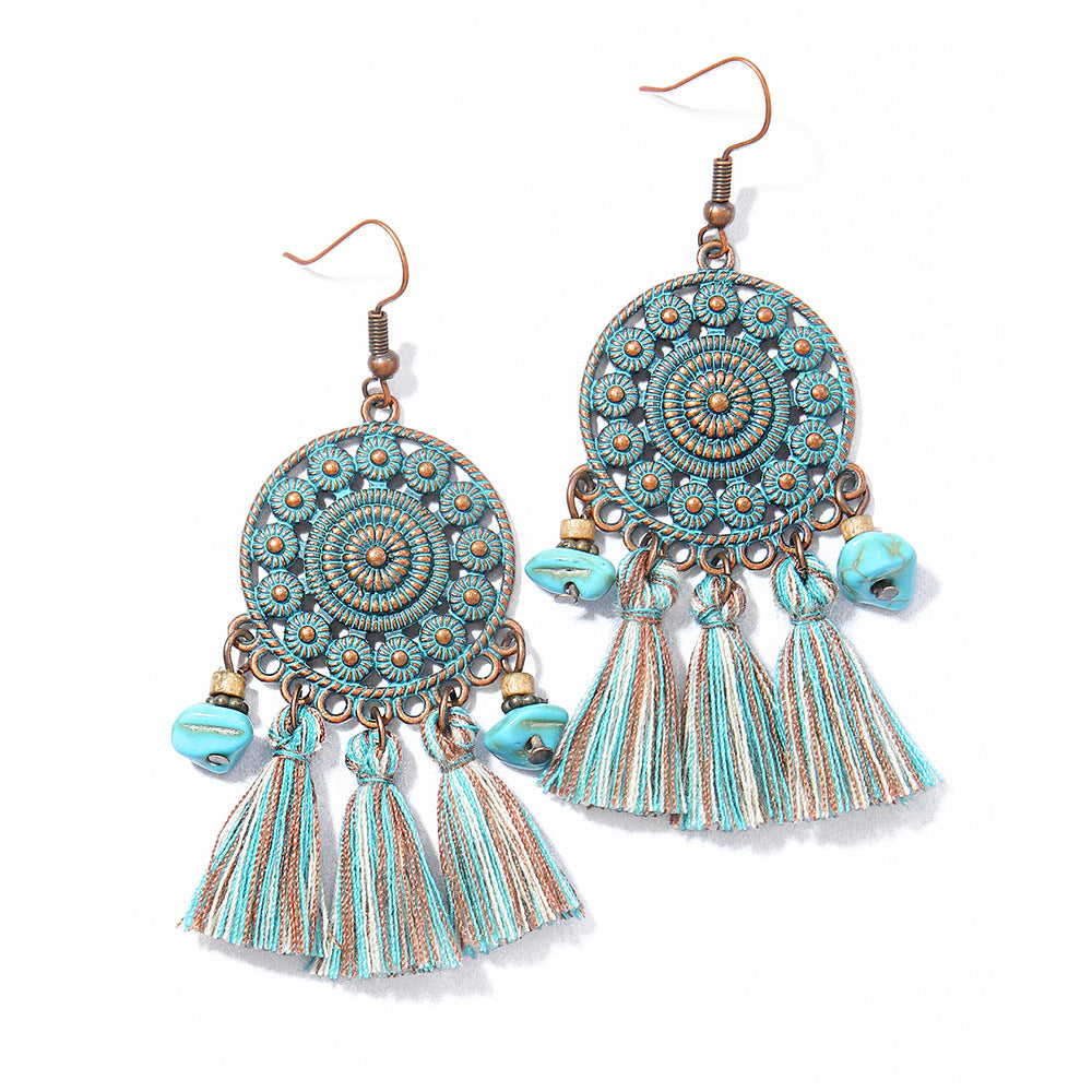 Wholesale Handmade Woven Tassel Earrings Bohemian Style Zinc Alloy Summer Beach Holiday Fashion Accessory