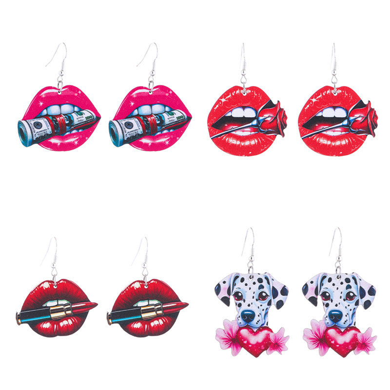 Wholesale  wooden Valentine's Day earrings  lips pink love xoxo letter earrings