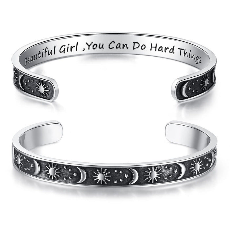 Wholesale stainless steel laser lettering open bracelet