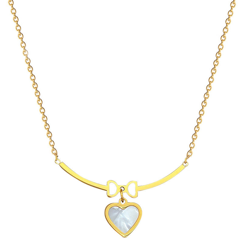 Wholesale Titanium Steel Bow Heart Clavicle Necklace ACC-NE-LiGe016