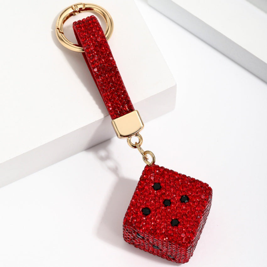 Wholesale Trendy Blue Resin Dice Keychain Pendant Chic Square Jeweled Charm For Bag Or Car Keys Boutique Gift Accessory