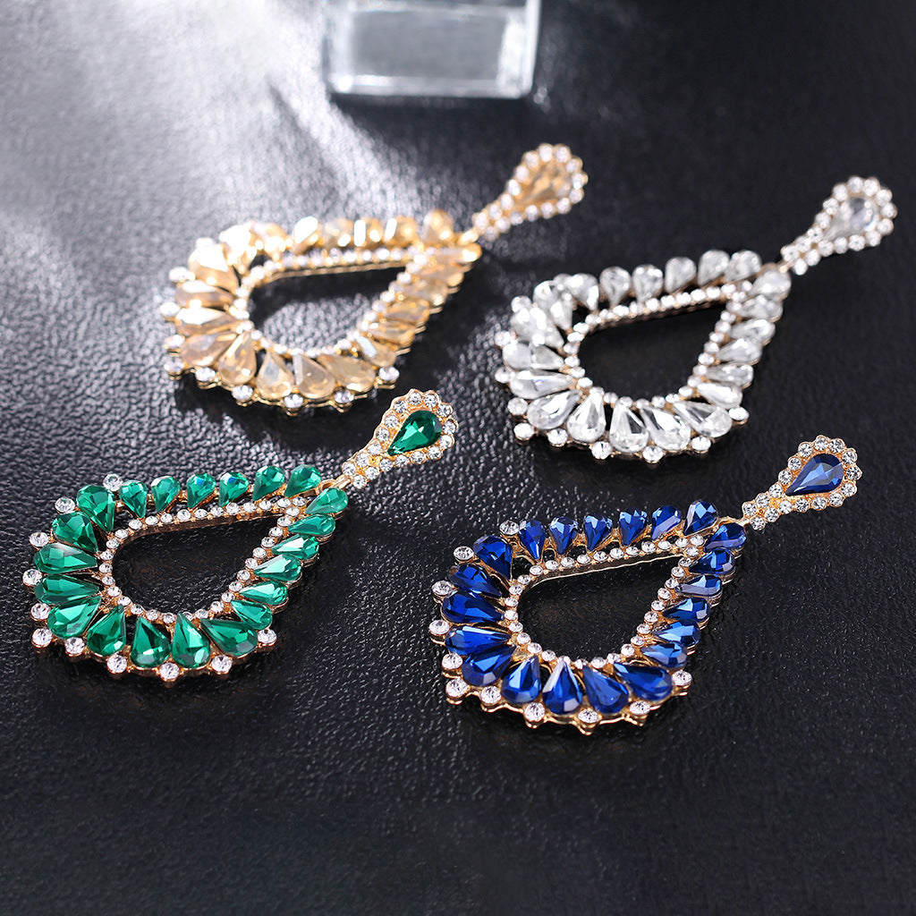 Wholesale Bohemian Exaggerated Alloy Diamond Hollow Glass Crystal Earrings