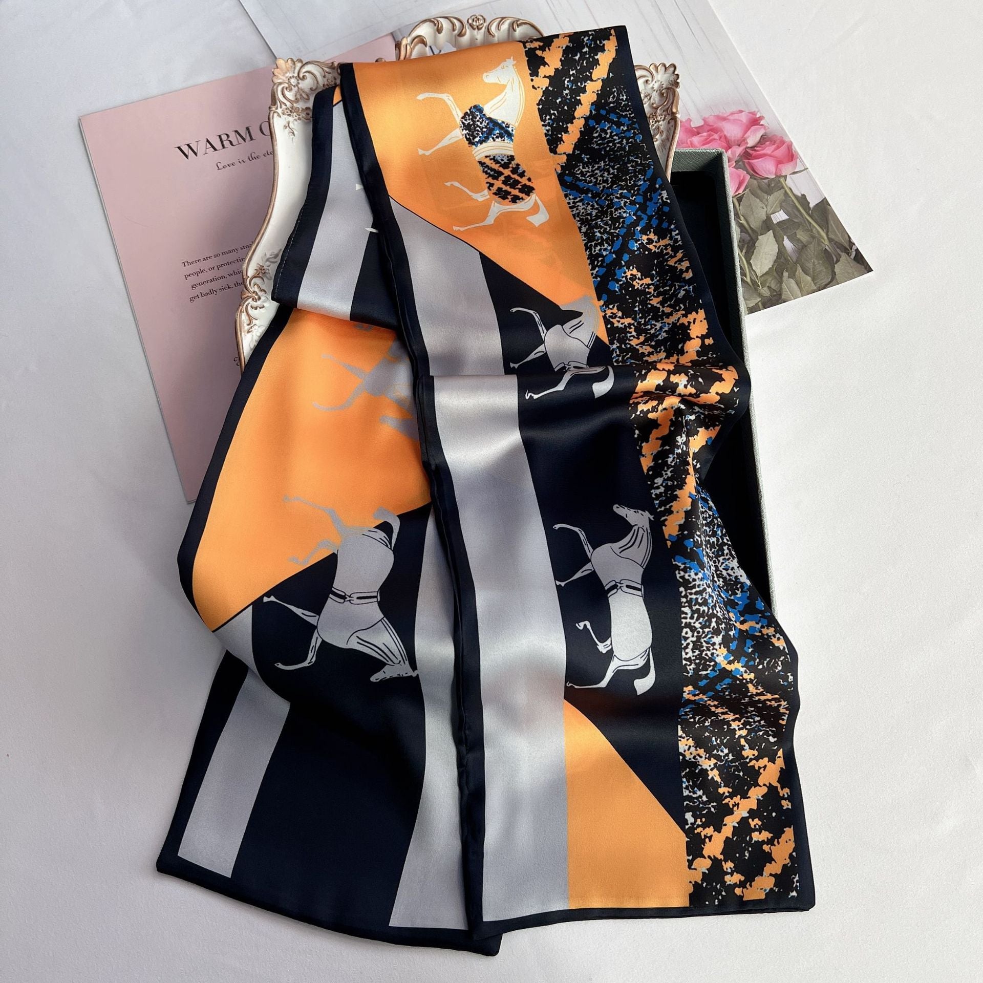 Wholesale  Narrow Silk f Long Retro Silk Scarf