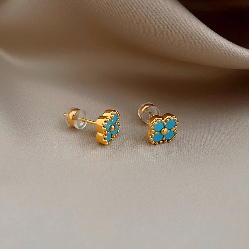 Wholesale Elegant  Sophisticated Four-Leaf Clover Turquoise Stud Earrings