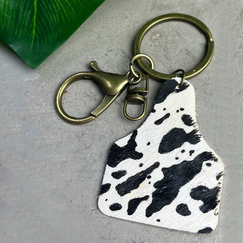 Wholesale 2pcs/ pack Leather Western Style Long Hair Leopard Print Cow Print Keychain