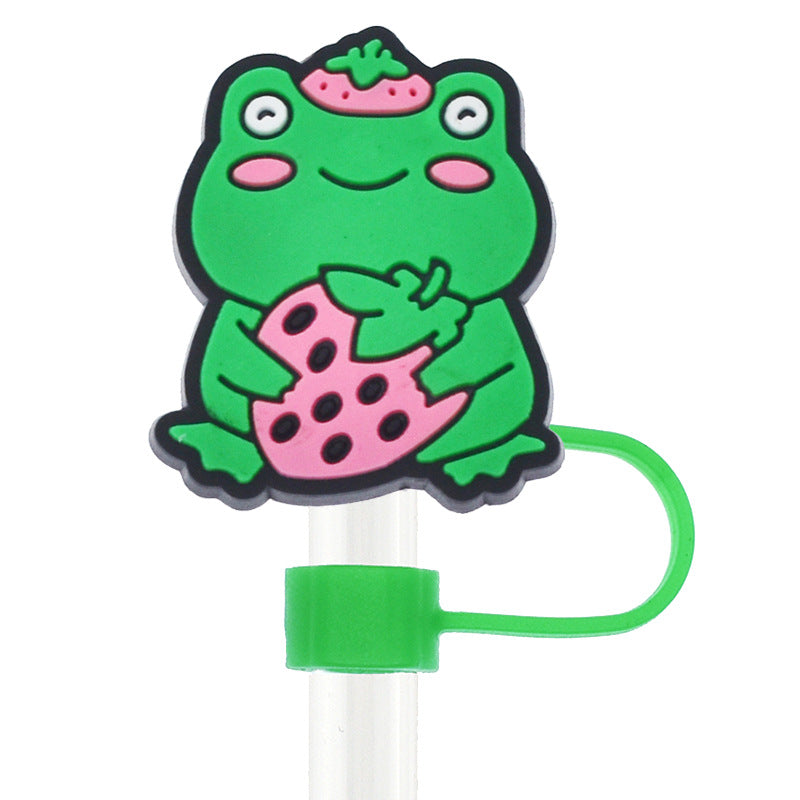 Wholesale Random 100pcs Cartoon Frog 10mm PVC Soft Straw Tube Cap ACC-SCR-RYY104