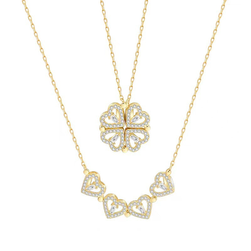 Wholesale Diamond Small Heart Love Four-leaf Clover Necklace ACC-NE-KuCai013