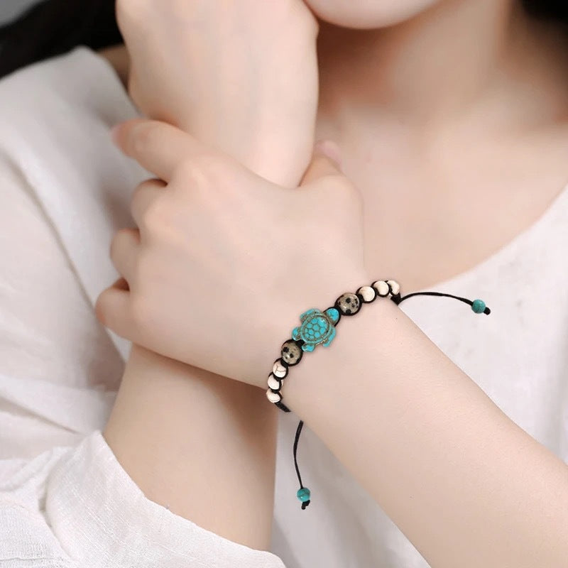 Wholesale Bohemian Turtle Vintage Turquoise Beaded Braided Bracelet
