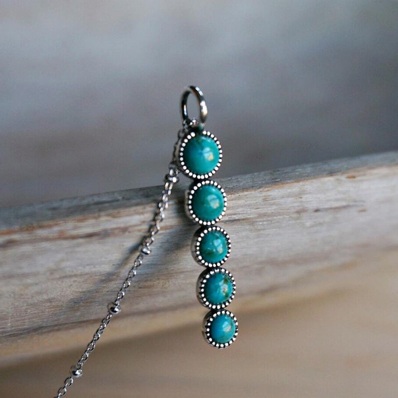 Wholesale Amazon Cross-border New Bohemian Style Turquoise Pendant Retro Simple Clavicle Chain Jewelry