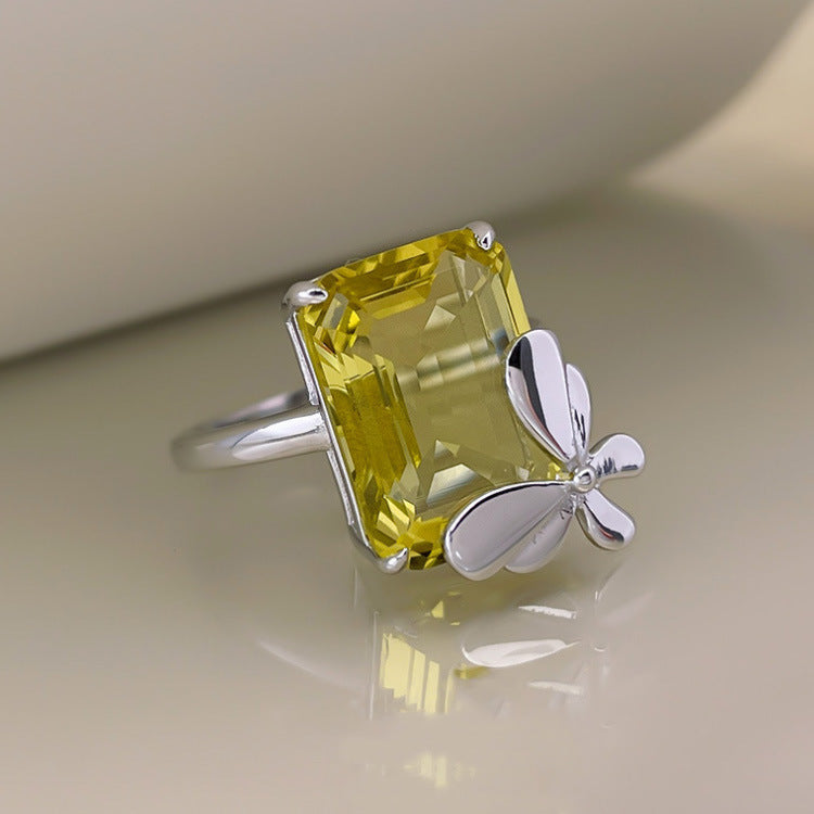 Wholesale Butterfly Ring  Sea Blue Golden Zircon Ring