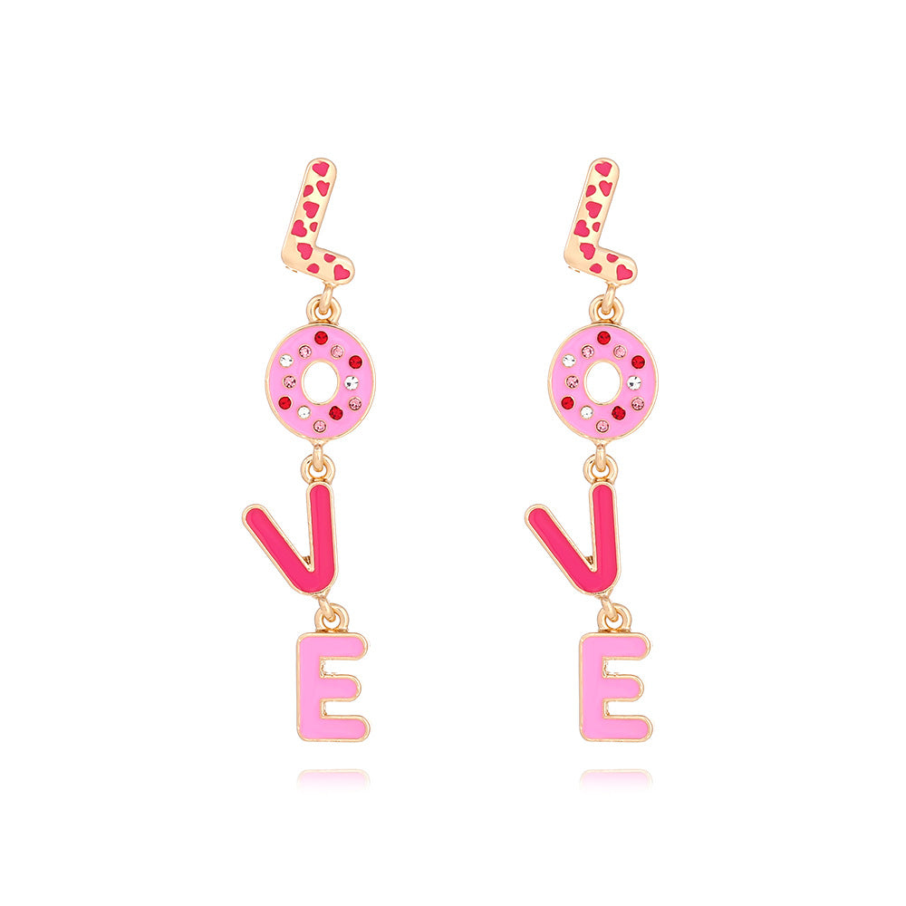 Wholesale Valentine's Day pink water drop oil Love English letter earrings