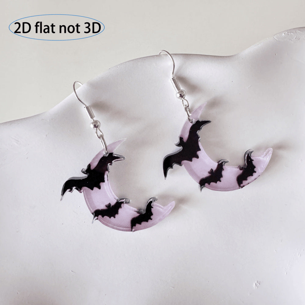 Wholesale Trendy Gothic Bat Moon Acrylic Earrings  Punk Jewelry Accessory