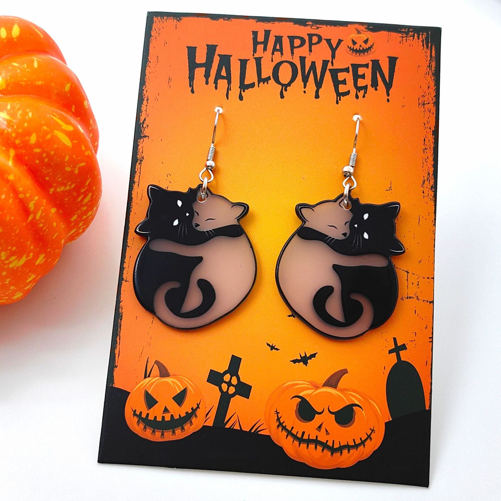 Wholesale Halloween Dark Series Acrylic Luminous Black Cat Ghost Earrings ACC-ES-XiZhao021