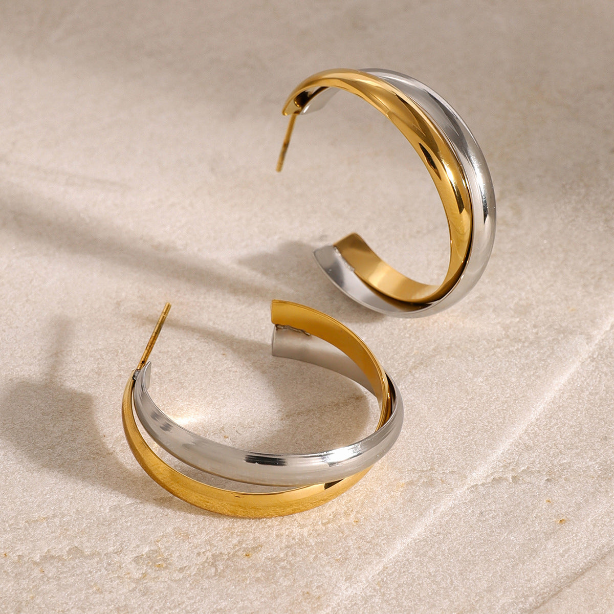 Wholesale 18k gold stainless steel color matching C- shaped winding earrings